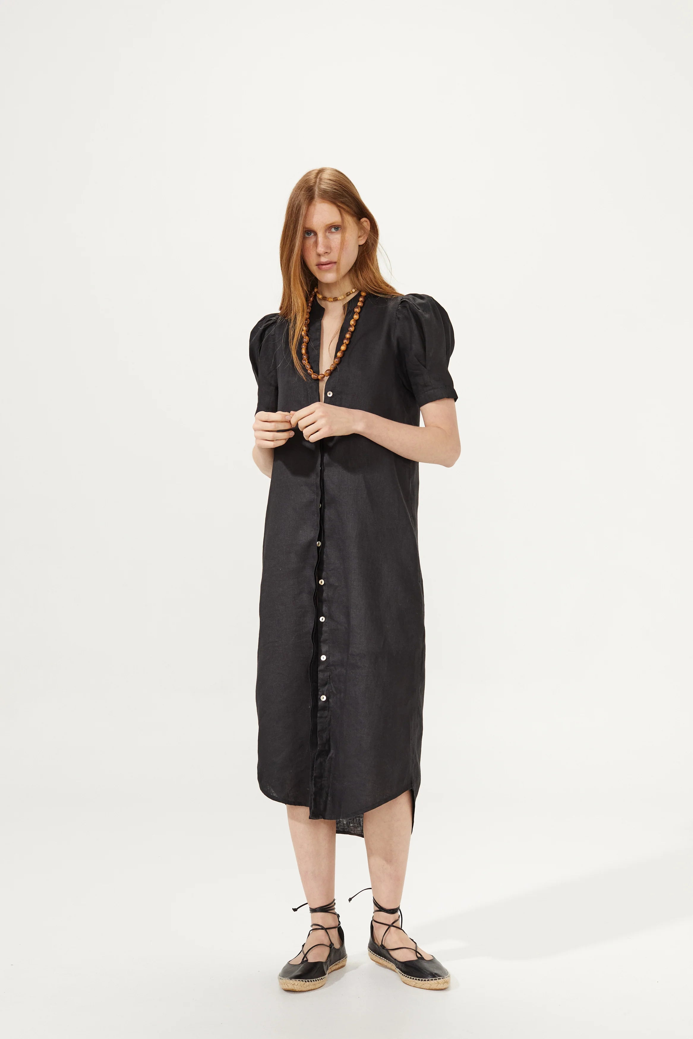 Athina Midi Linen Dress in Black, from Lanhtropy