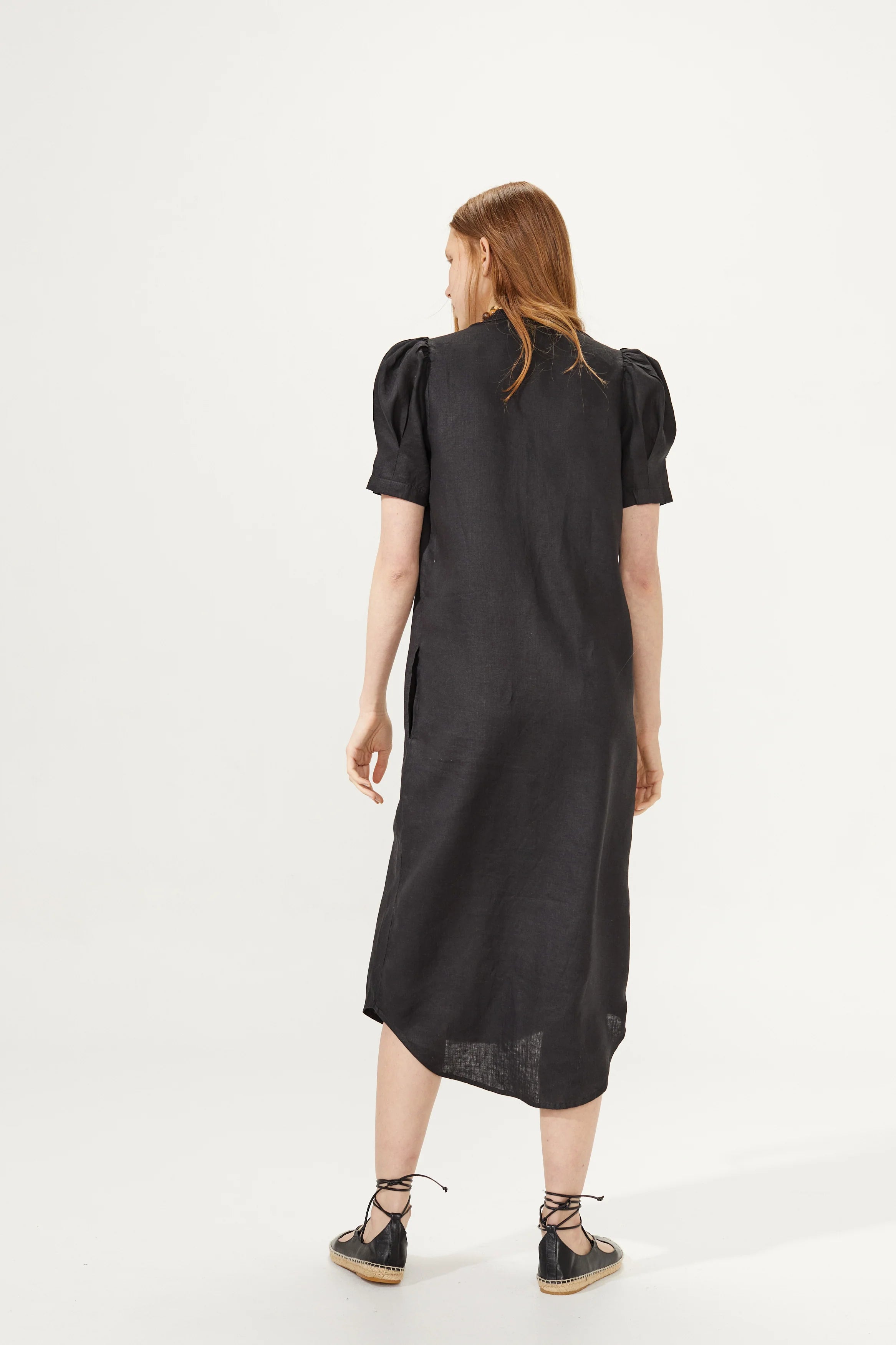 Athina Midi Linen Dress in Black, from Lanhtropy