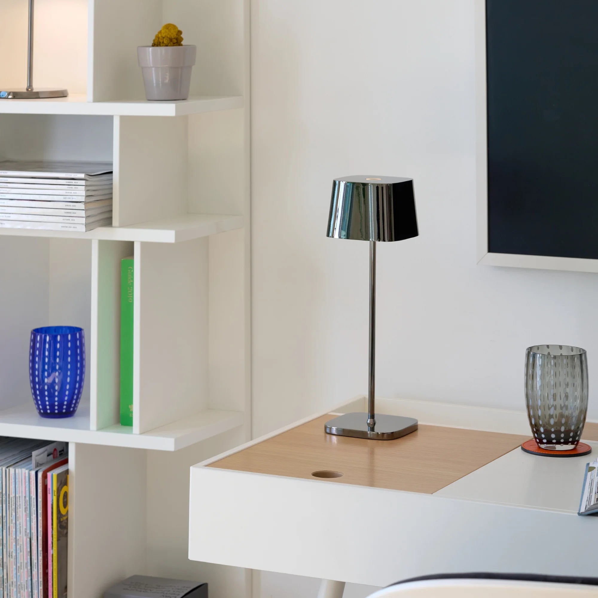 Ofelia Cordless Table Lamp in Black Chrome, from Zafferano