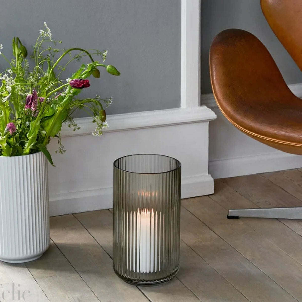 Mouth Blown Glass Vase 15" in Smoke, from Lyngby Porcelaen