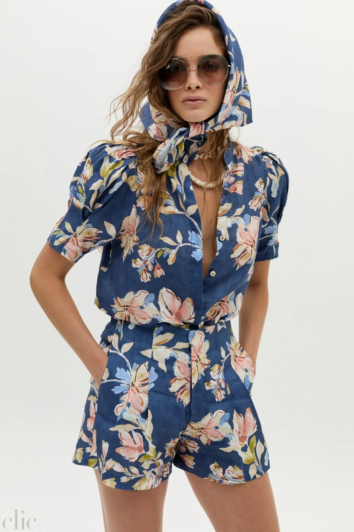 Athina Linen Shirt in Blue Poppy Print, from Lanhtropy