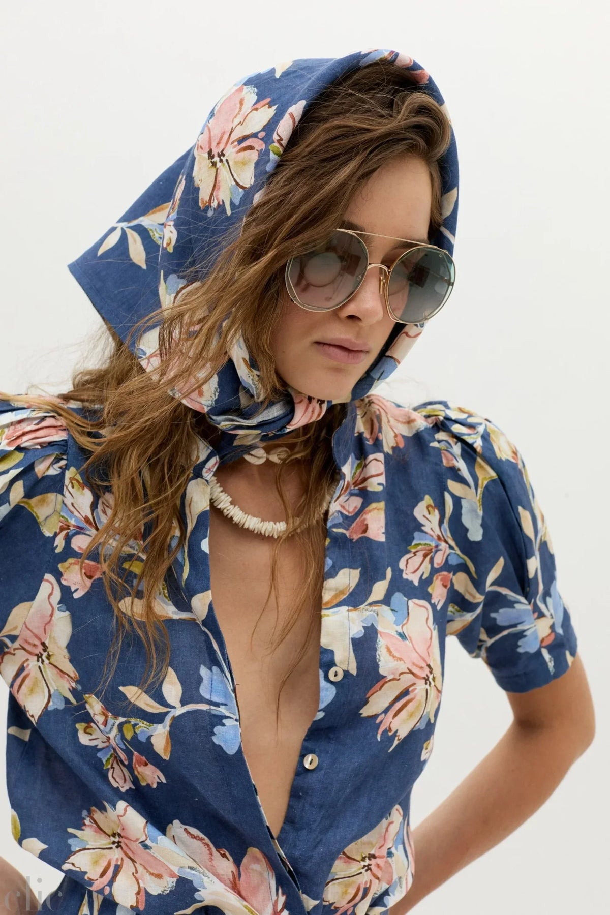 Athina Linen Shirt in Blue Poppy Print, from Lanhtropy