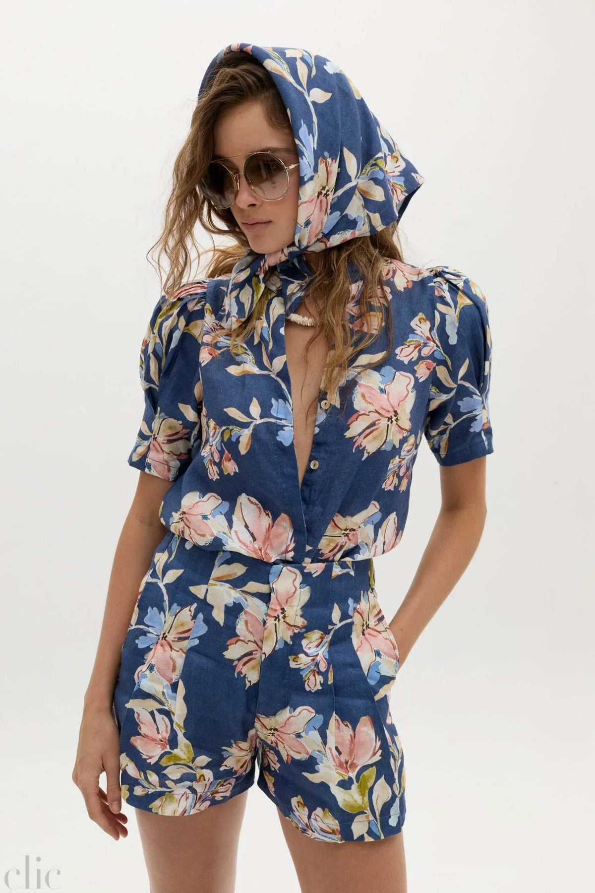 Athina Linen Shirt in Blue Poppy Print, from Lanhtropy