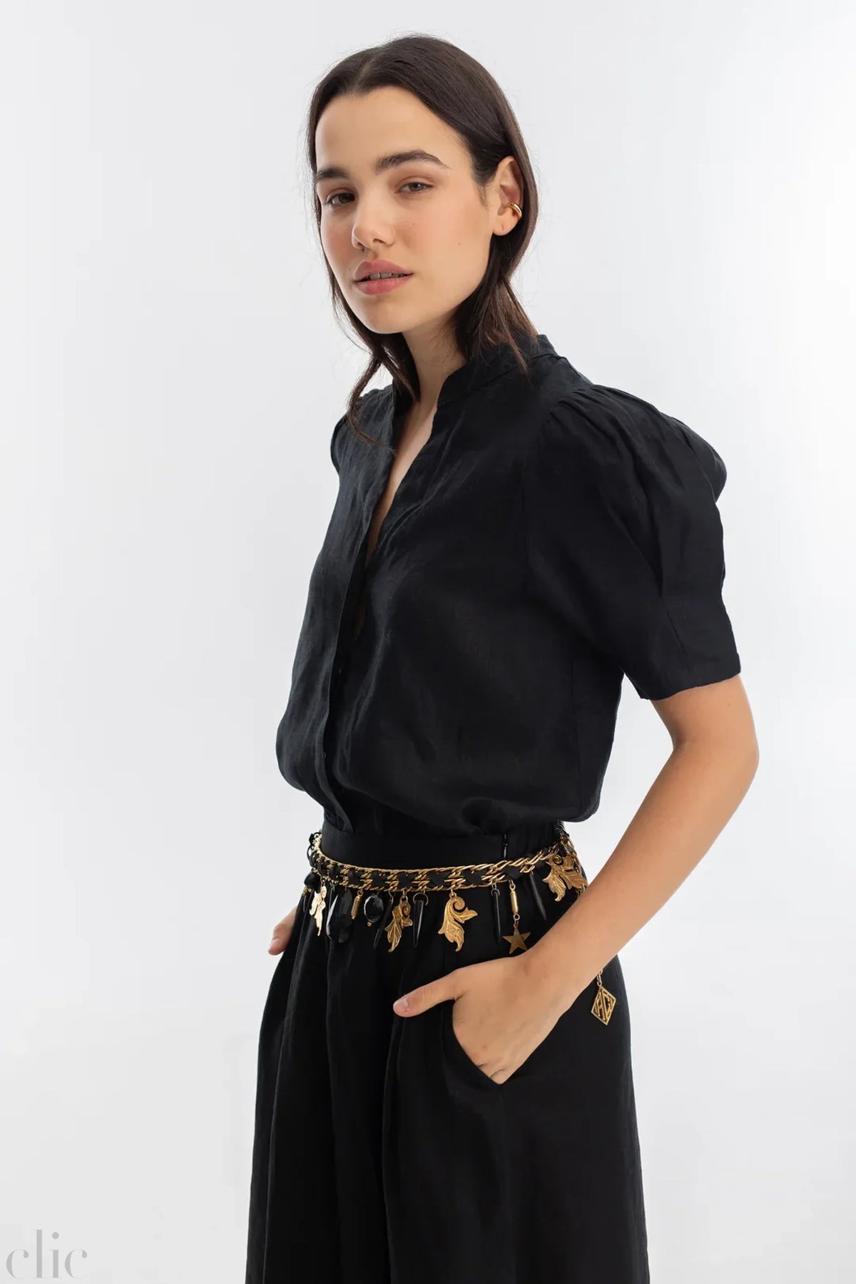 Athina Linen Shirt in Black, from Lanhtropy