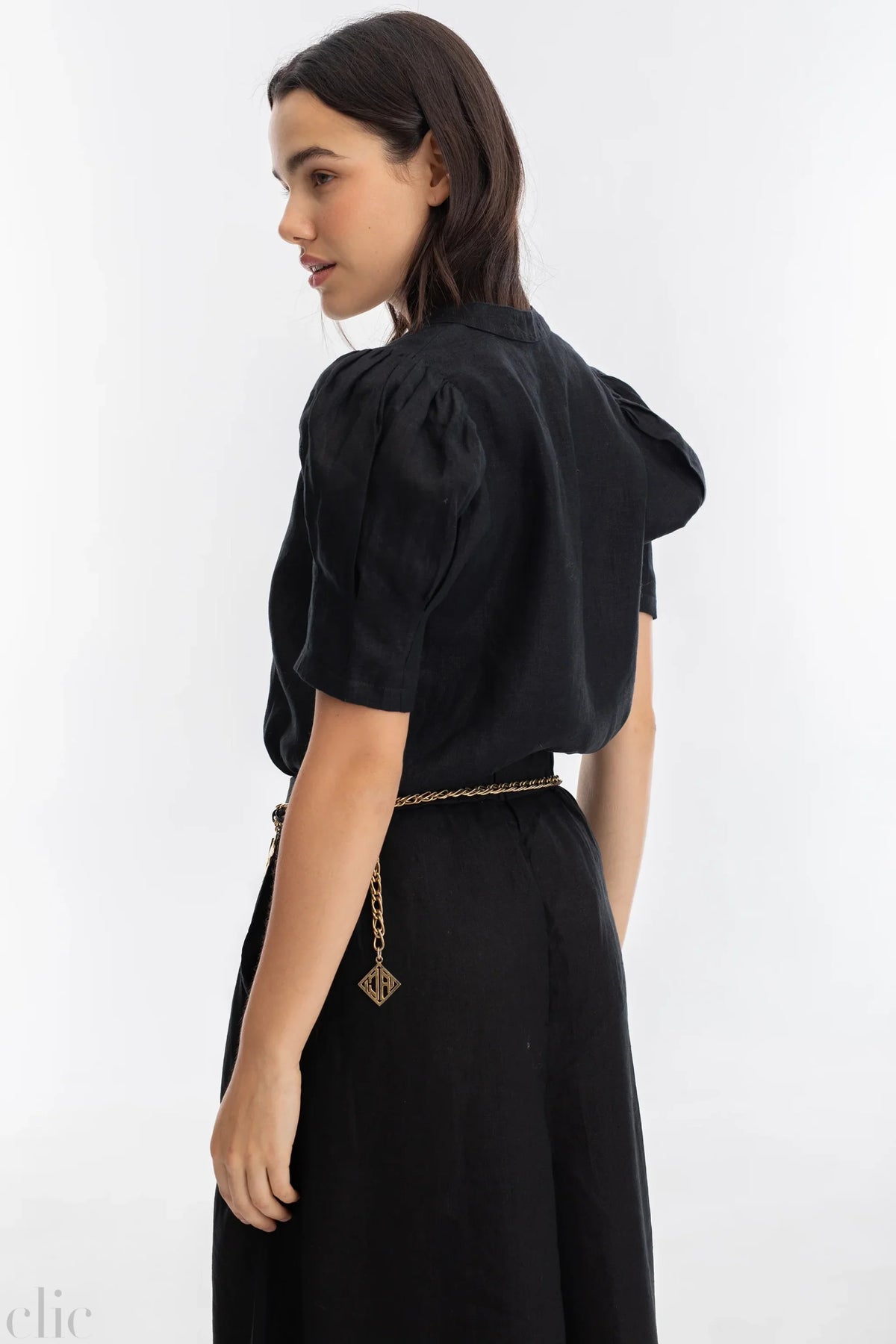 Athina Linen Shirt in Black, from Lanhtropy