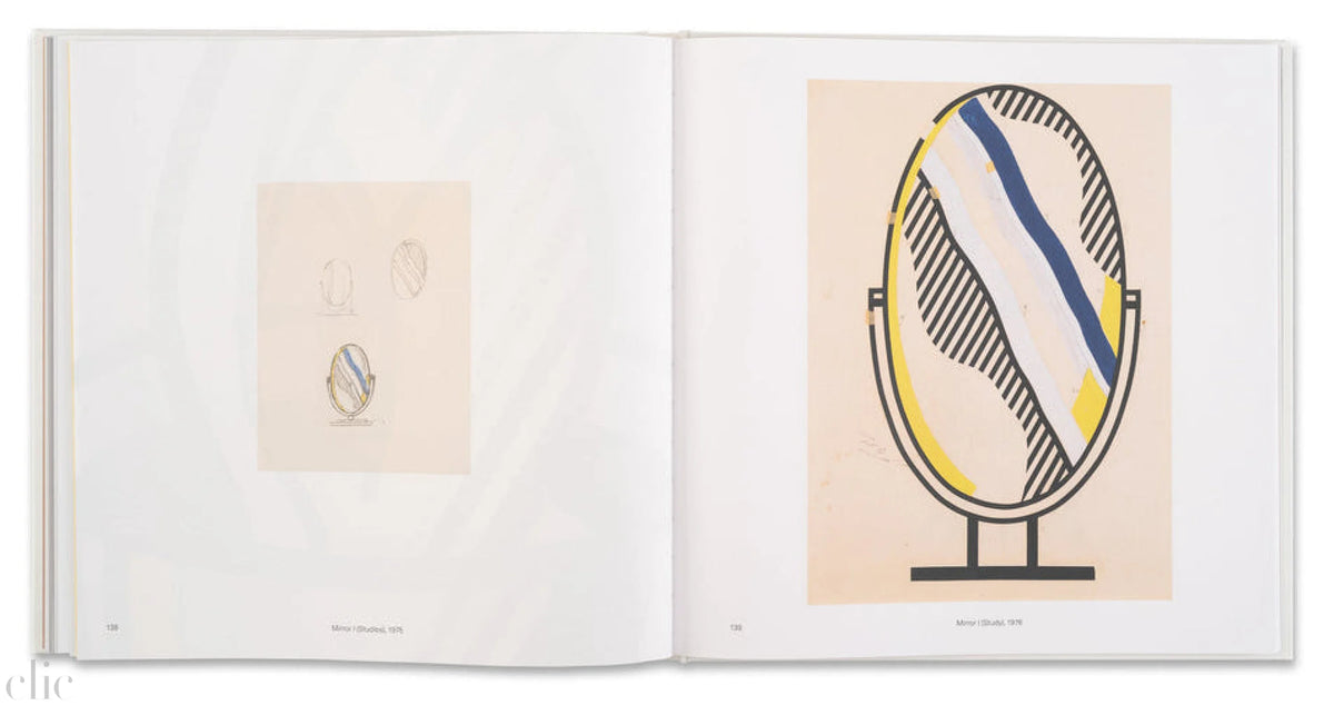 Open book displaying two abstract art illustrations on a white background