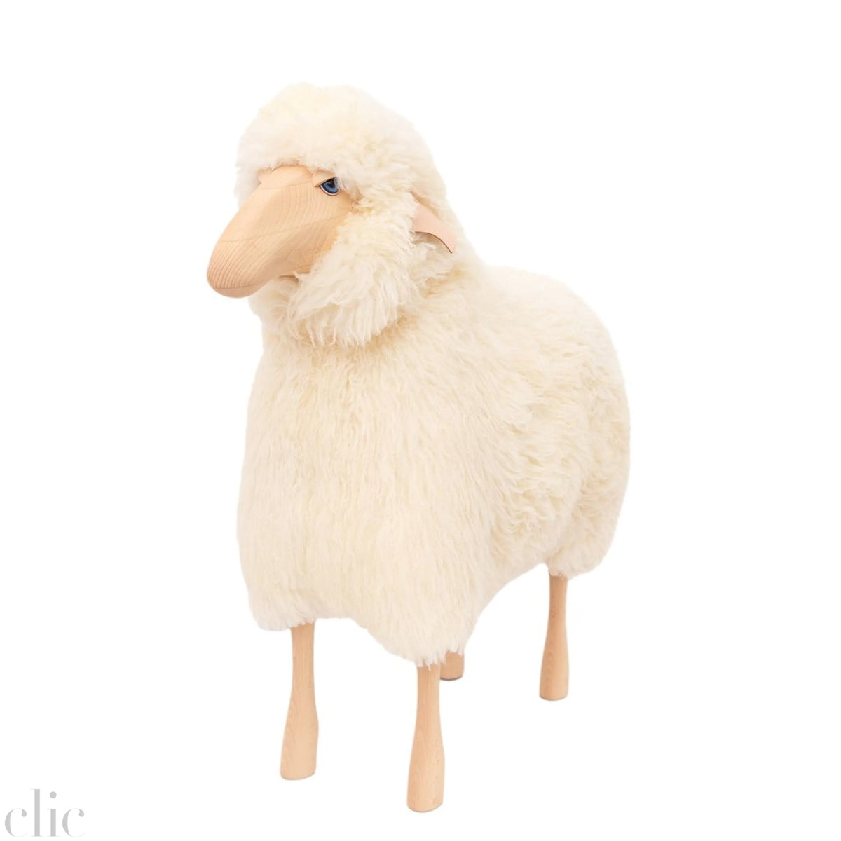 Life Sized Sheep Stool in White Fur and Beech wood