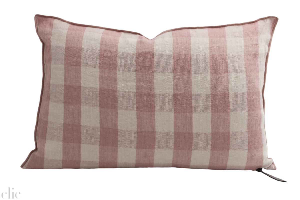 Linen Vice Versa Vichy Cottage 16x24 Pillow in Boise de Rose, from Maison de Vacances
