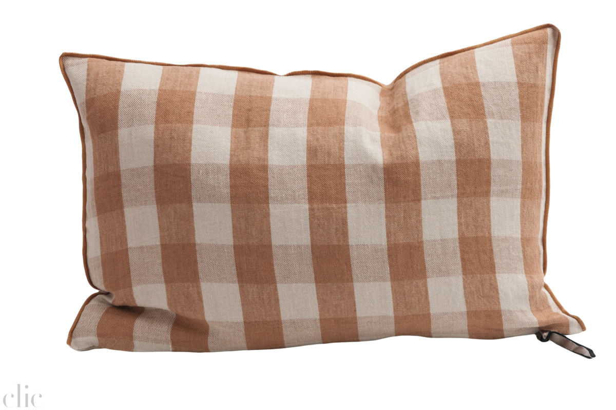 Linen Vice Versa Vichy Cottage 16x24 Pillow in Terracotta, from Maison de Vacances