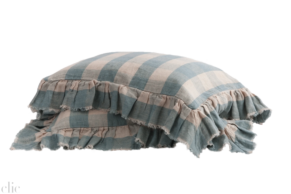Linen Vichy Cottage 16x24 Pillow in Nuage, from Maison de Vacances