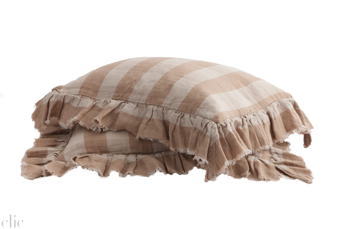 Linen Vichy Cottage 16x24 Pillow in Nude, from Maison de Vacances