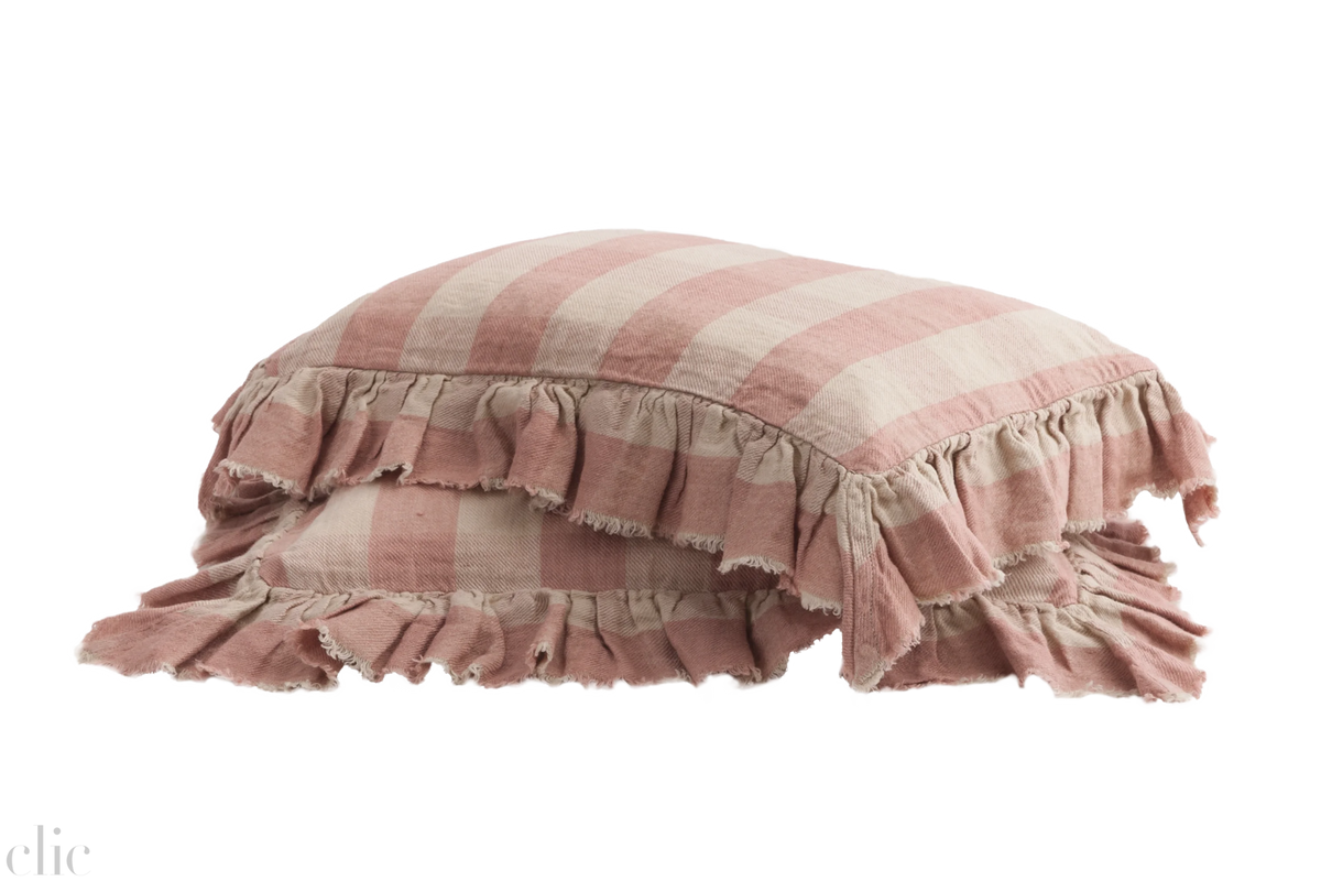 Linen vichy Cottage 16x24 Pillow in Bois de Rose, from Maison de Vacances