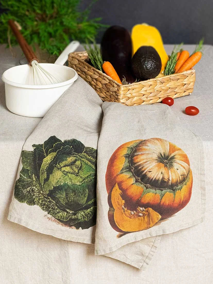 Pumpkin and Cabage Kitchen Towel, from Linoroom