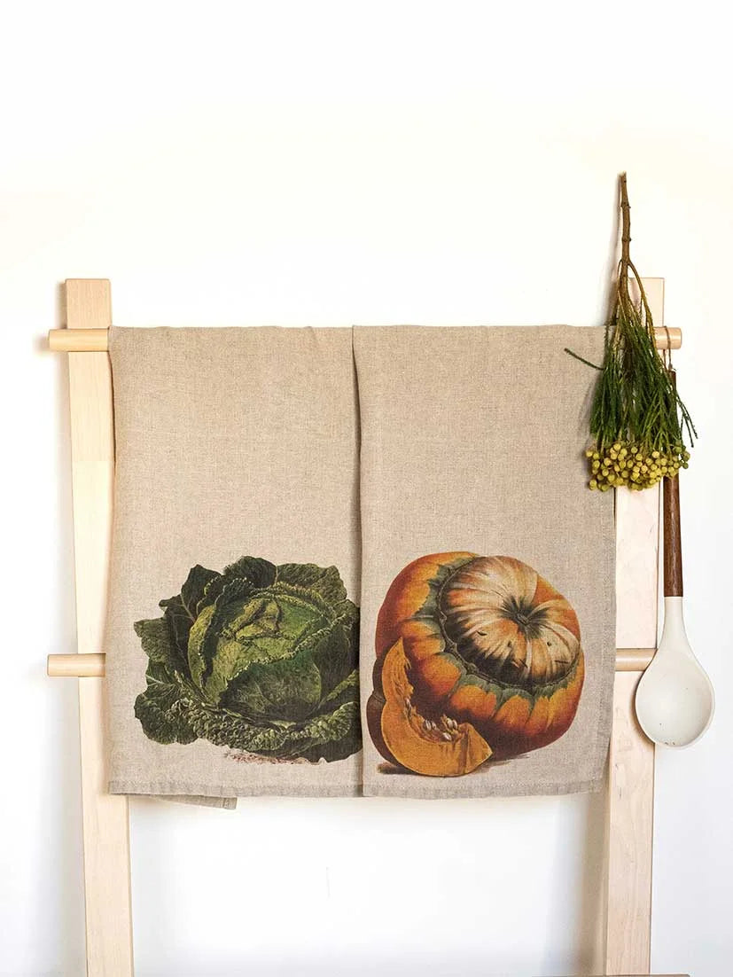 Pumpkin and Cabage Kitchen Towel, from Linoroom