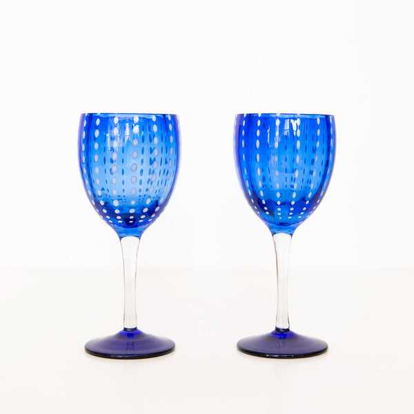 Perle Wine Goblet in Cobalt Blue, from Zafferano