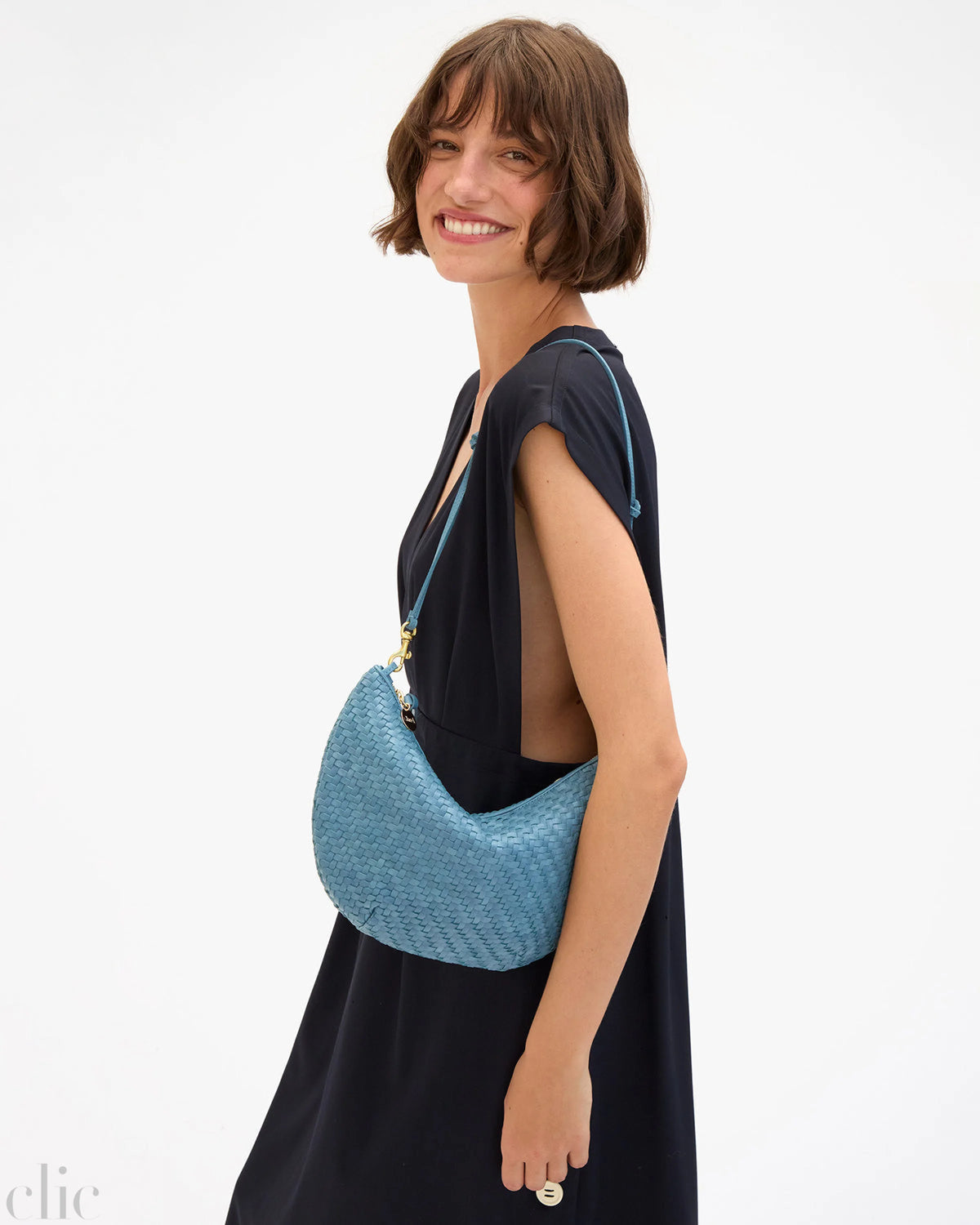 Lune Bag in Woven Desert Blue Zig Zag, from Clare V