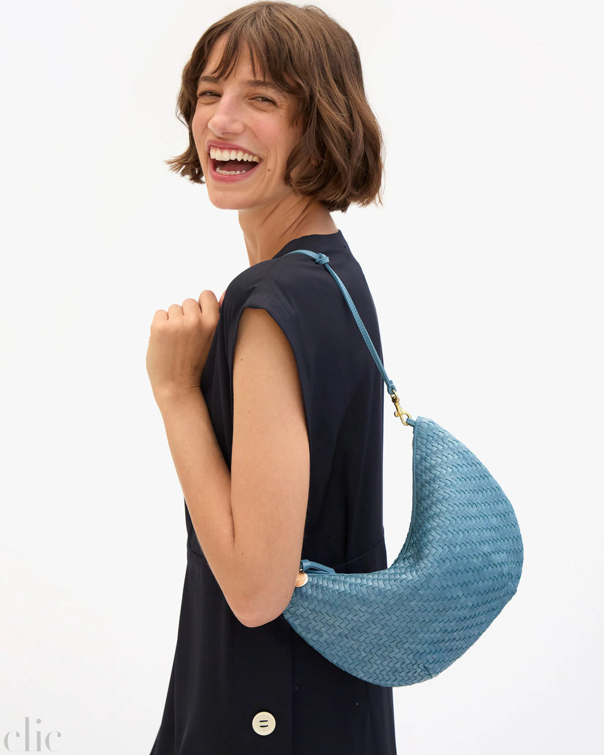 Lune Bag in Woven Desert Blue Zig Zag, from Clare V