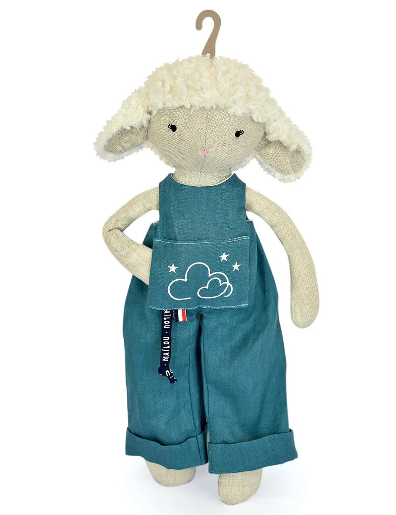 Blue Linen Sheep Plush with Overalls, from Mailou Tradition