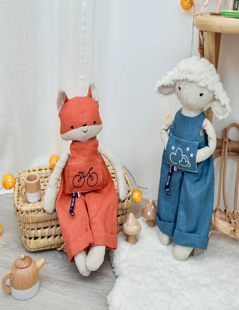 Blue Linen Sheep Plush with Overalls, from Mailou Tradition