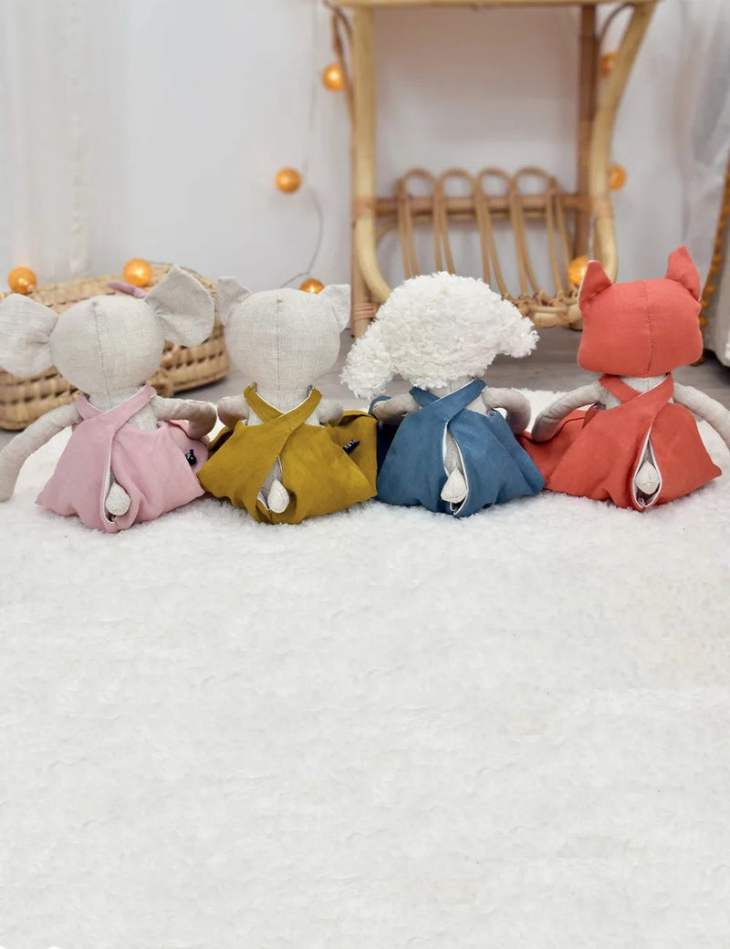 Blue Linen Sheep Plush with Overalls, from Mailou Tradition