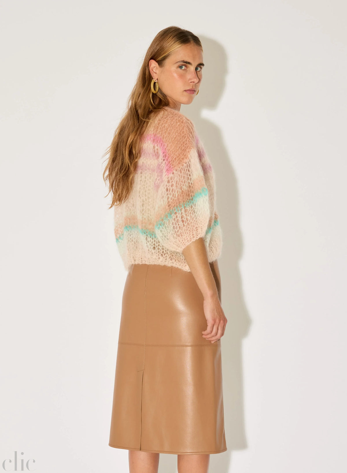Short Sleeve Light Mohair Bomber Cardigan in Pastel Stripes, from Maiami