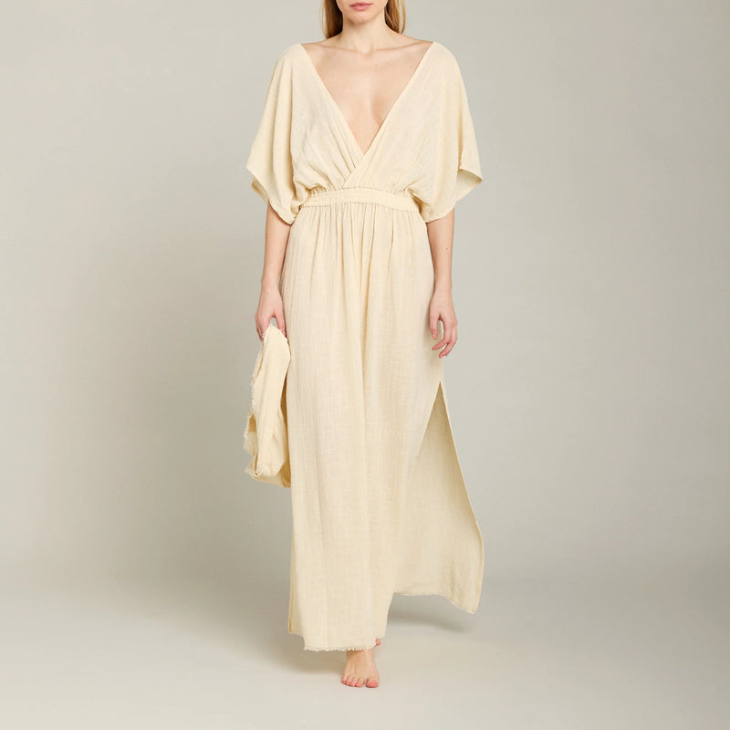 Empire Long Resort Dress in Cream, from Maison Saint julien