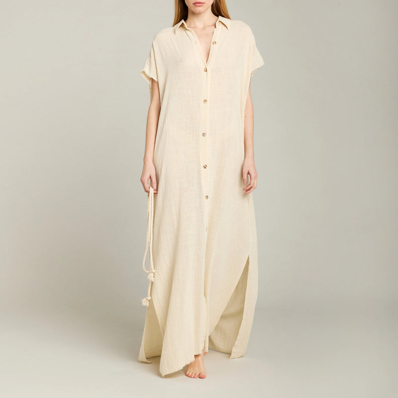 Mykonos Long Shirt Dress in Cream, from Maison Saint Julien