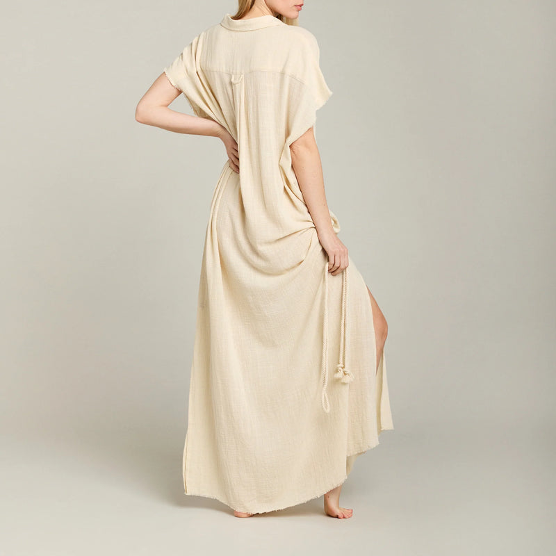 Mykonos Long Shirt Dress in Cream, from Maison Saint Julien