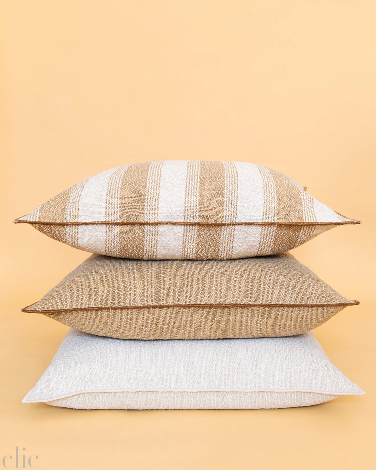 Canvas Outdoor Puglia Stripped Rayures Pillow 26x26 in Sable, from Maison de Vacances