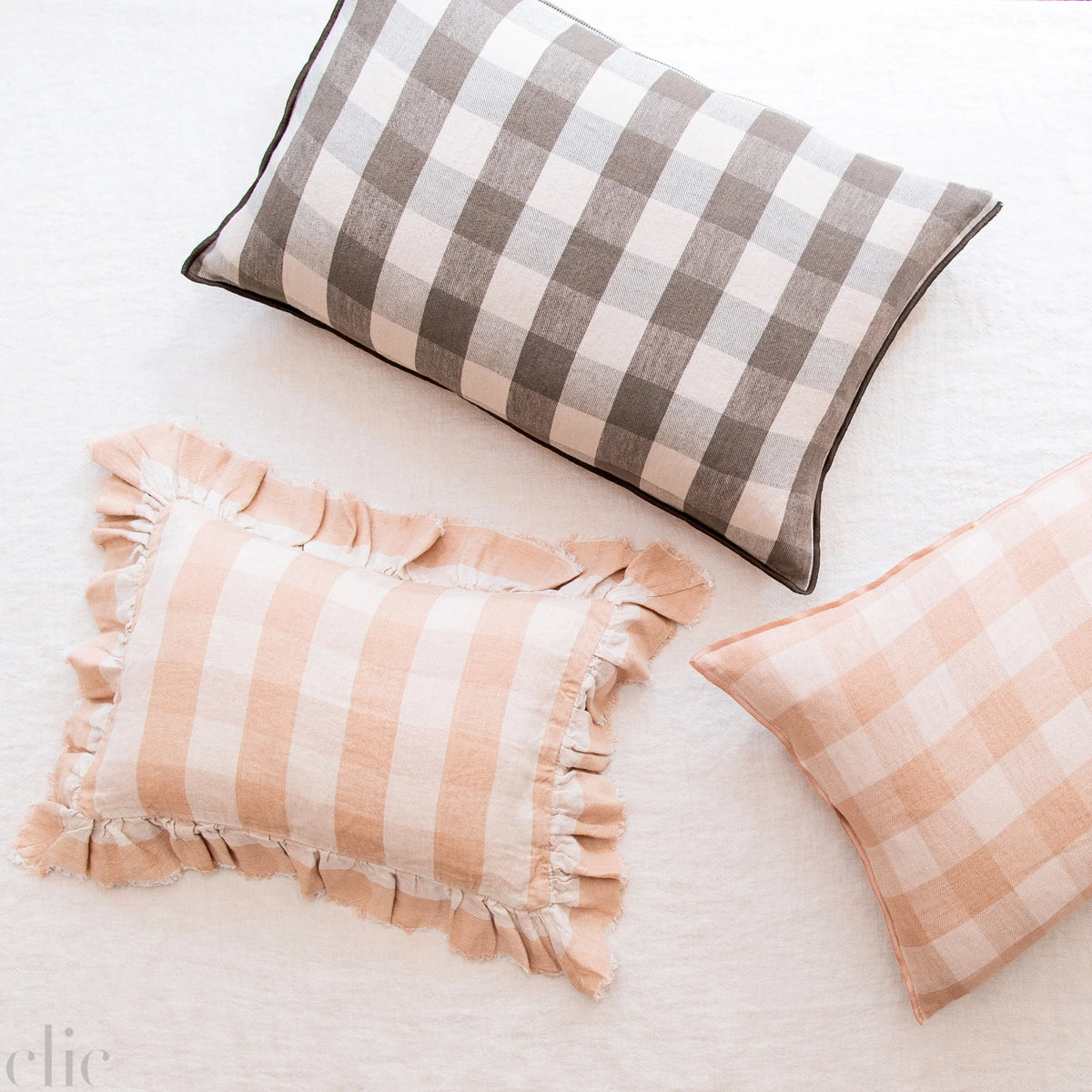 Washed Linen Vichy Cottage 16x24 Pillow in Terre, from Maison de Vacances