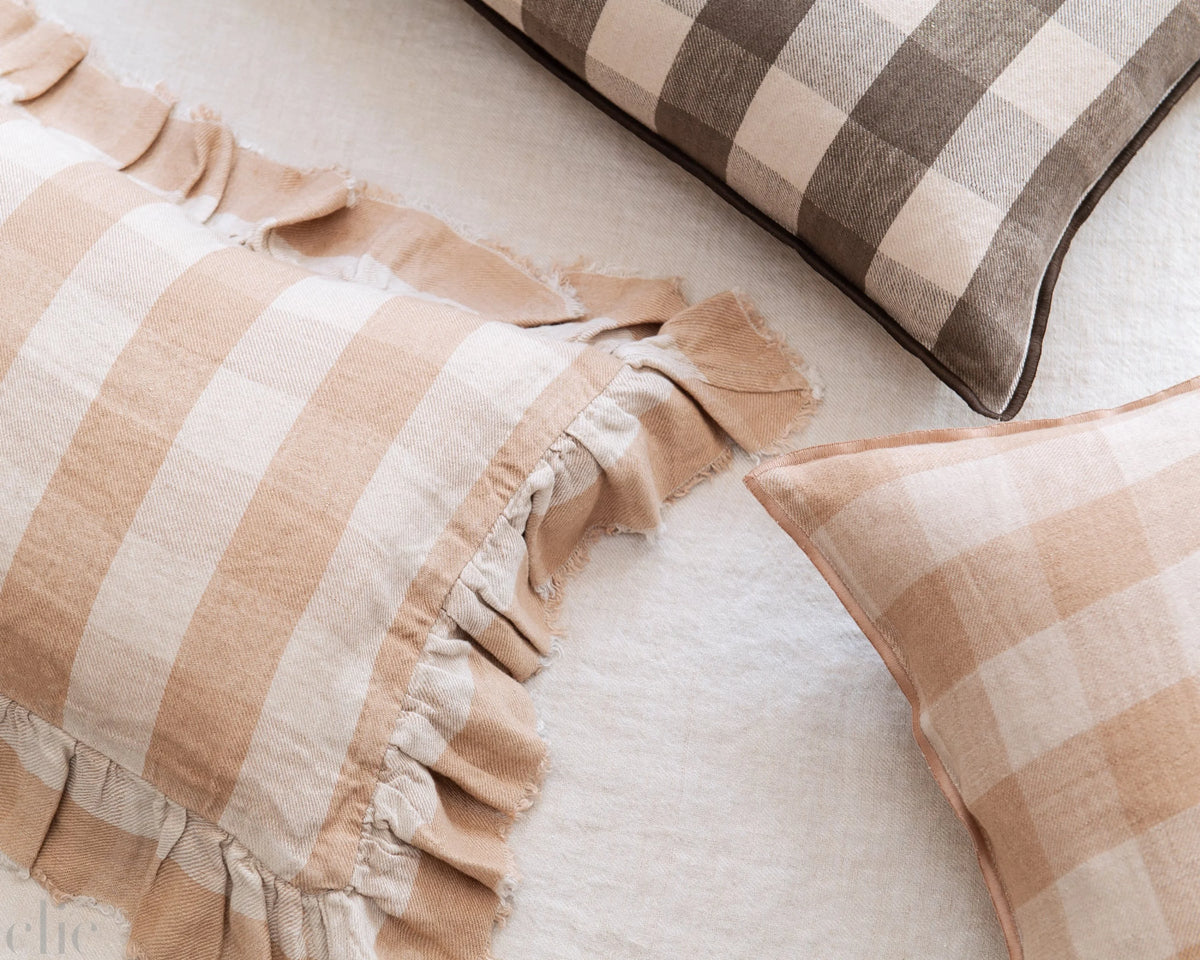 Linen Boho Vichy Cottage 11x15 Pillow in Nude, from Maison de Vacances