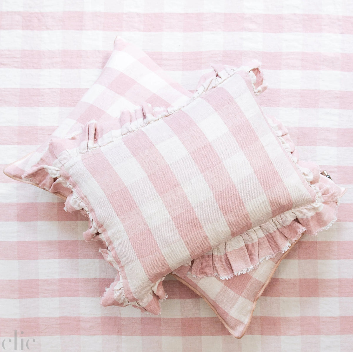 Linen Boho Vichy Cottage 11x15 Pillow in Bois de Rose, from Maison de Vacances