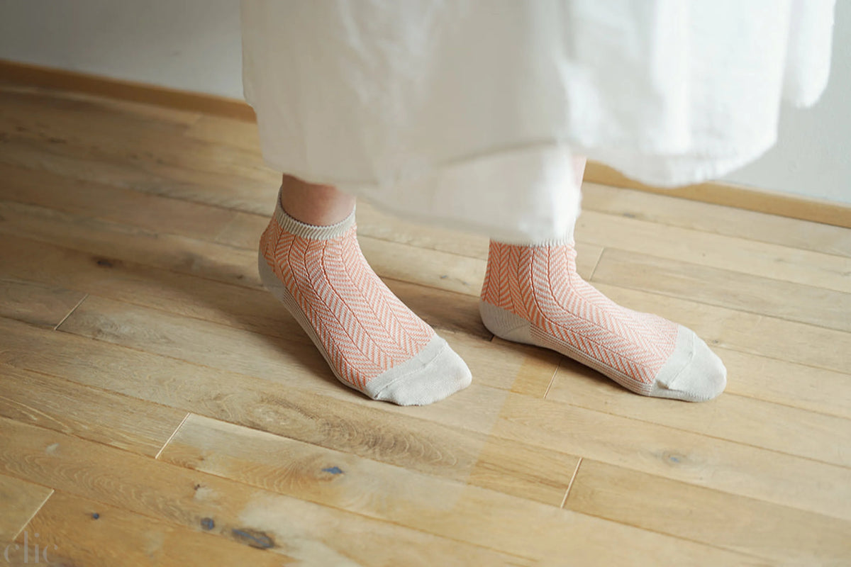 Giza Cotton Herringbone Socks in Coral Pink, from Memeri
