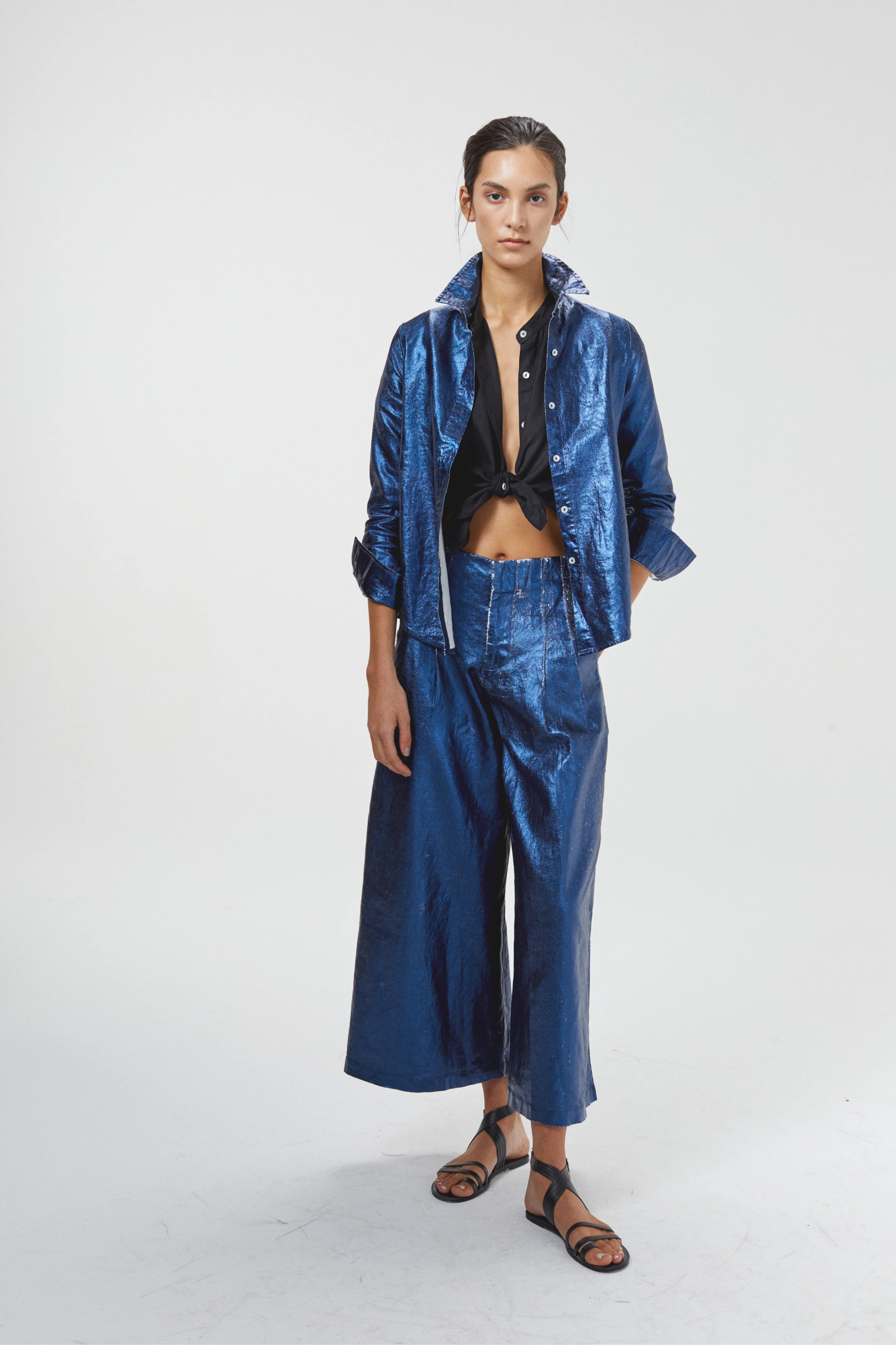 Metallic Culotte Pant in Dark Blue , from Lanhtropy
