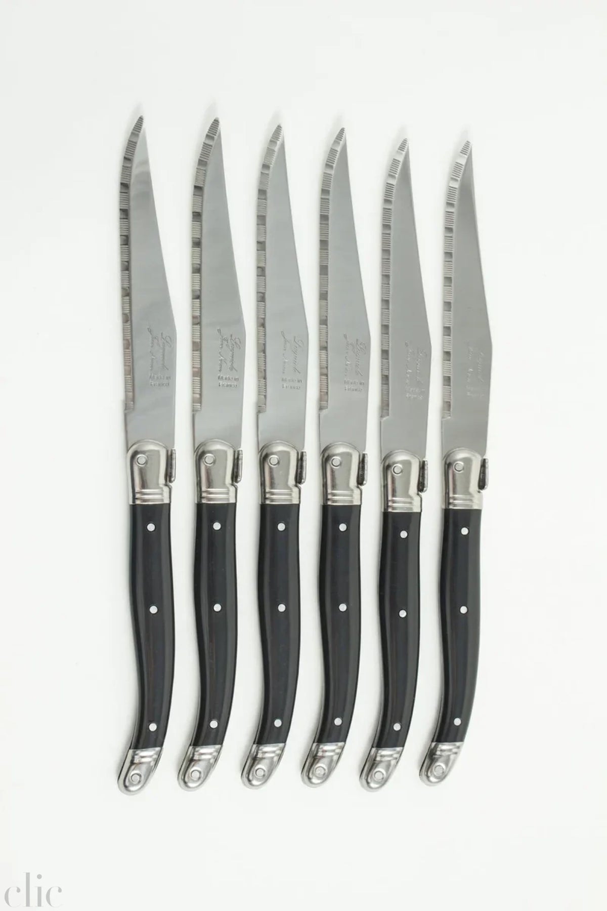 Laguiole Set of 6 Steak Knives in Platine Black, from Jean Neron