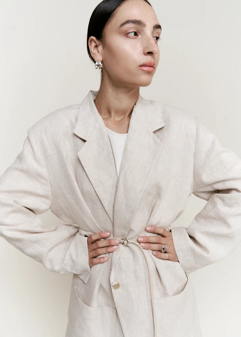 Linen Boxy Blazer in Oatmeal, from Modern Weaving