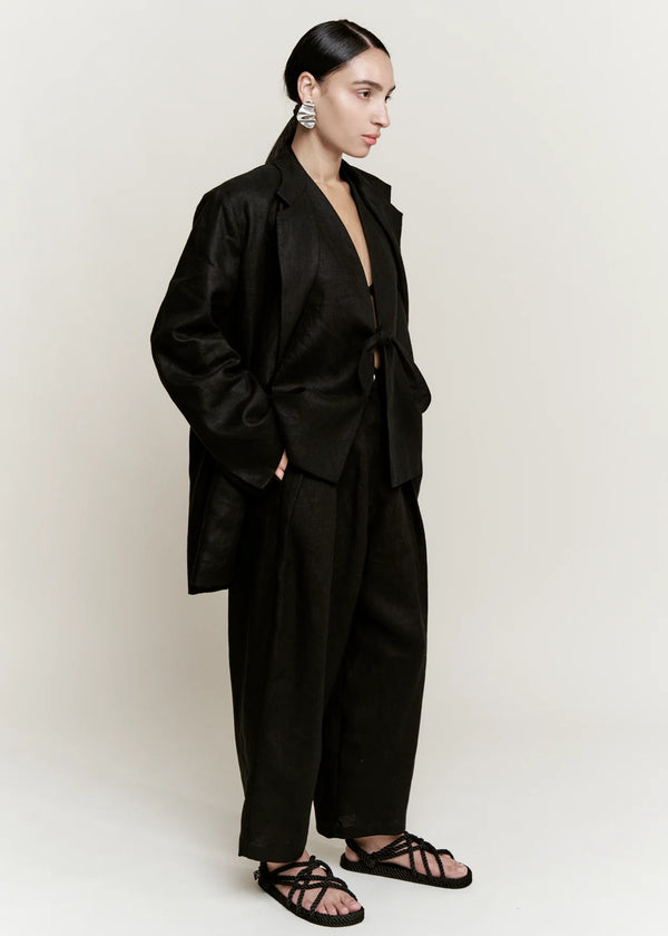 Linen Boxy Blazer in Black, from Modern Weaving