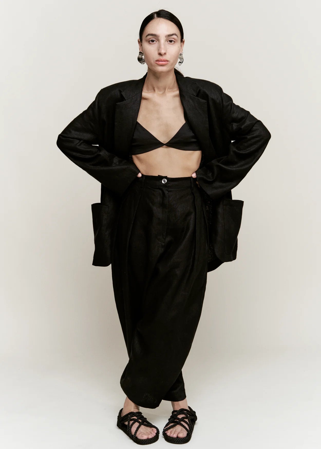 Linen Boxy Blazer in Black, from Modern Weaving