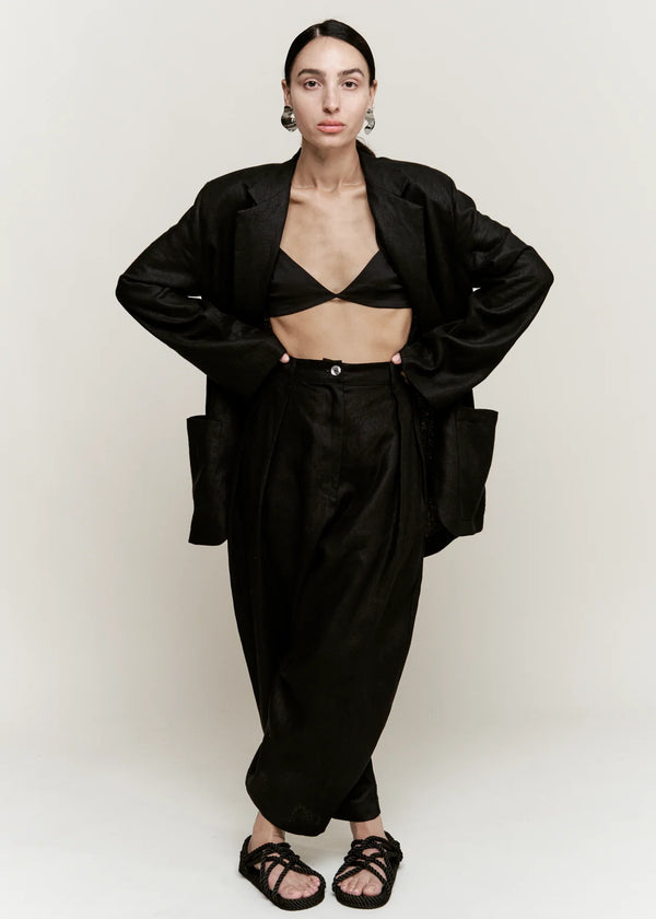 Linen Boxy Blazer in Black, from Modern Weaving