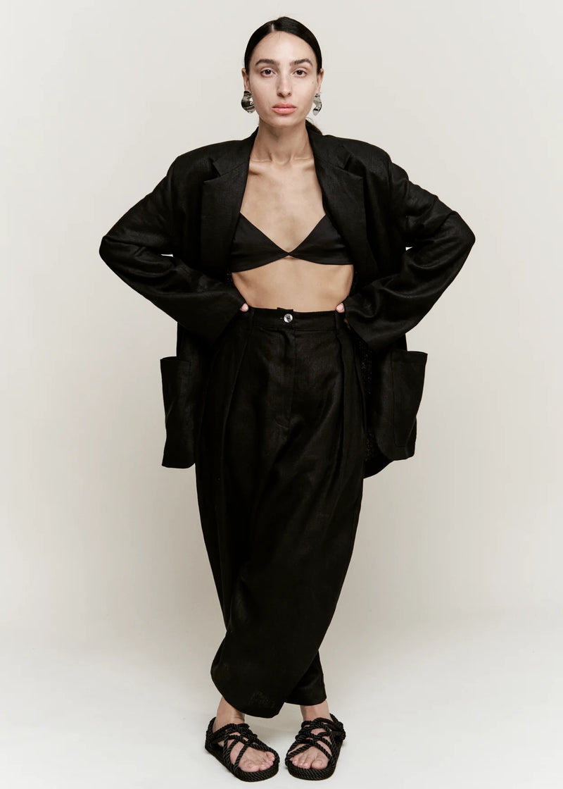 Linen Boxy Blazer in Black, from Modern Weaving