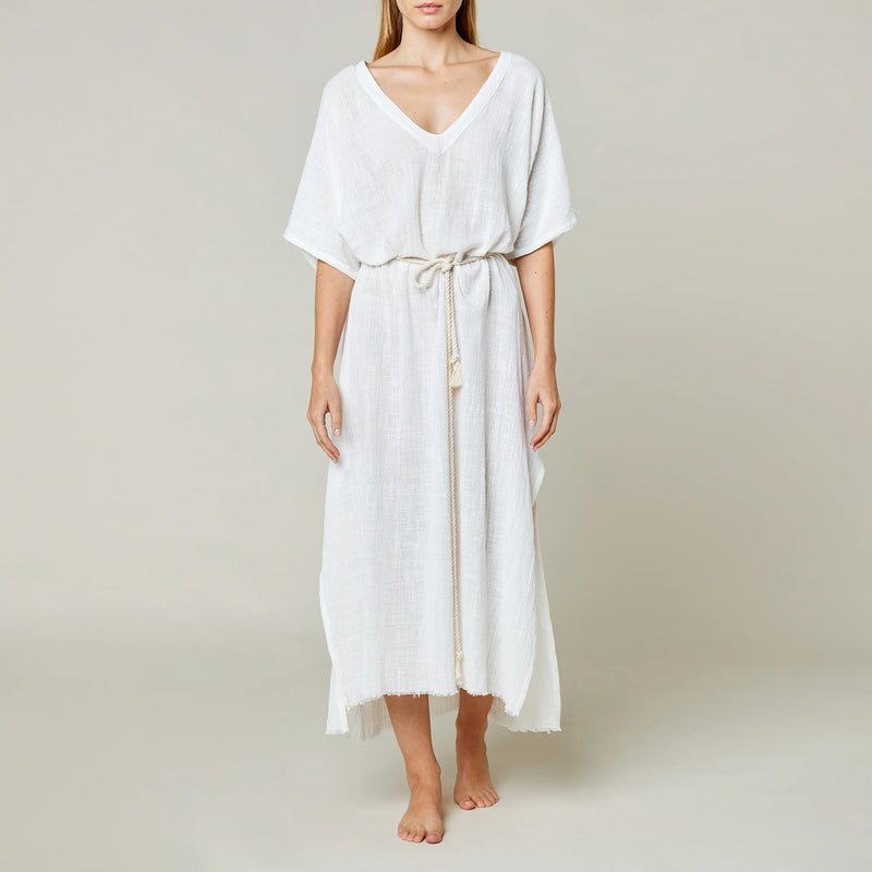 Palma de Mallorca Long Caftan Dress in Off White, from Maison Saint Julien