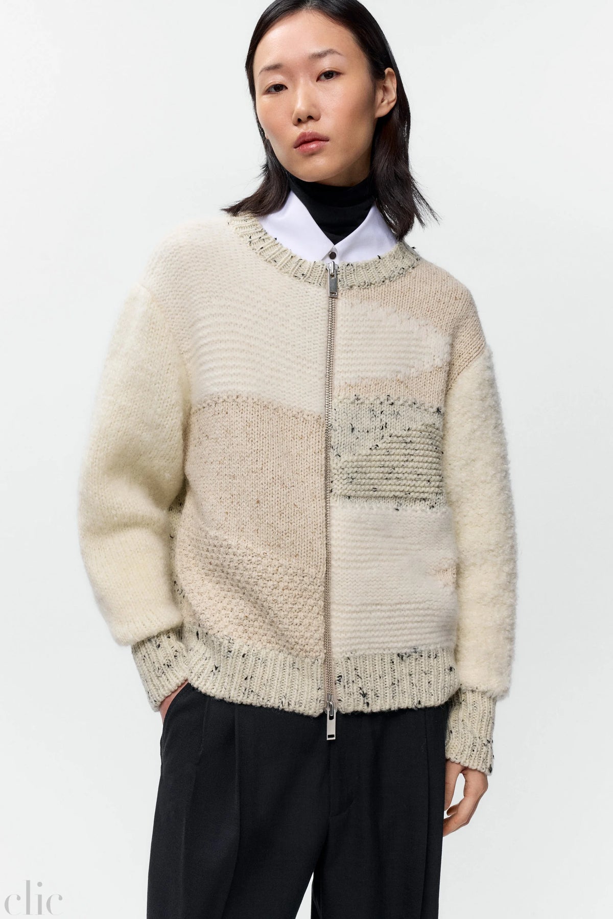 Marled Zip-Cardigan in White, from Cordera