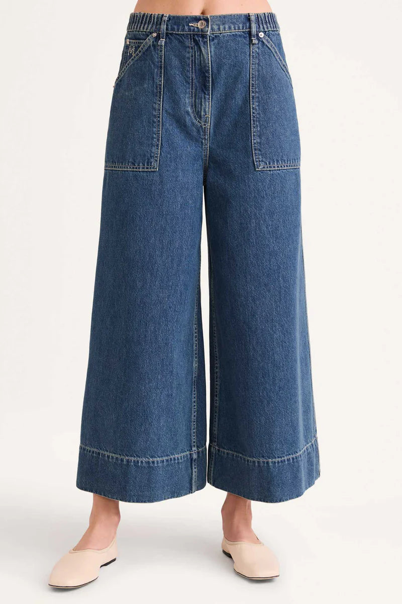 Violette Pants in Mid-blue Wash, from Merlette