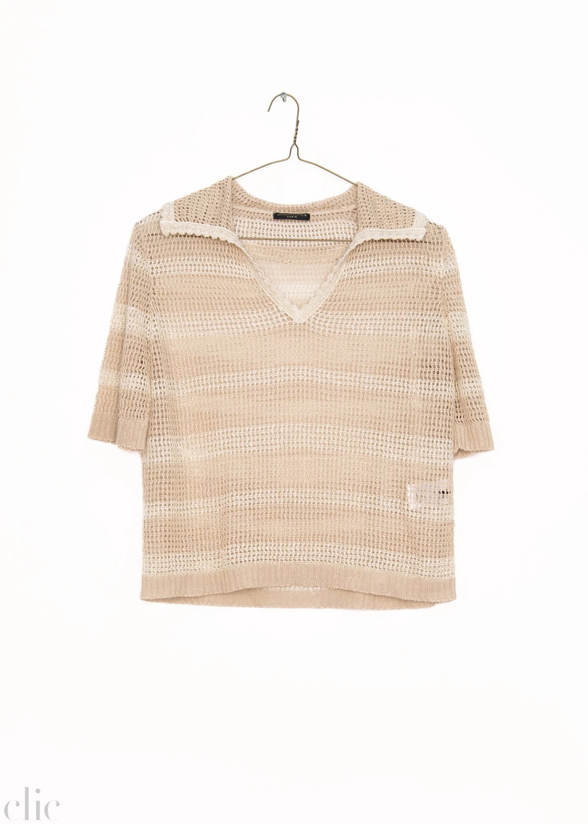 Mia Short Sleeve Polo Top in Beige, from Maison Lurex