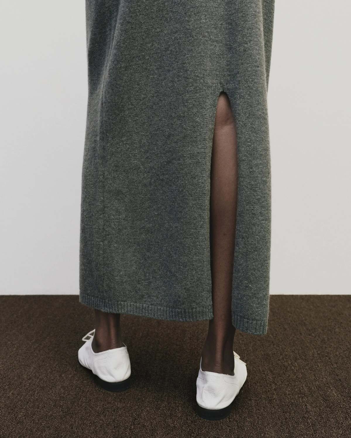 Cashmere Blend Knit Midi Skirt in Gray, from Mijeon Park