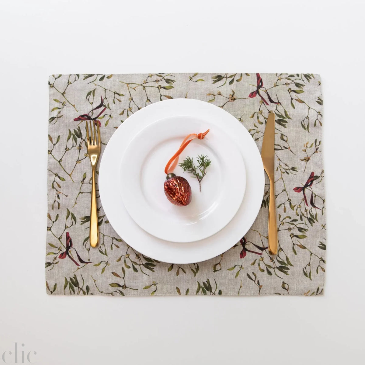 Mistletoe Natural Linen Placemat, from Linen Tales