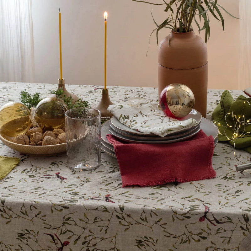 Mistletoe Natural Linen Tablecloth, from Linen Tales