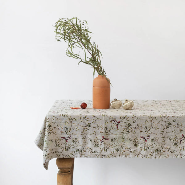 Mistletoe Natural Linen Tablecloth, from Linen Tales