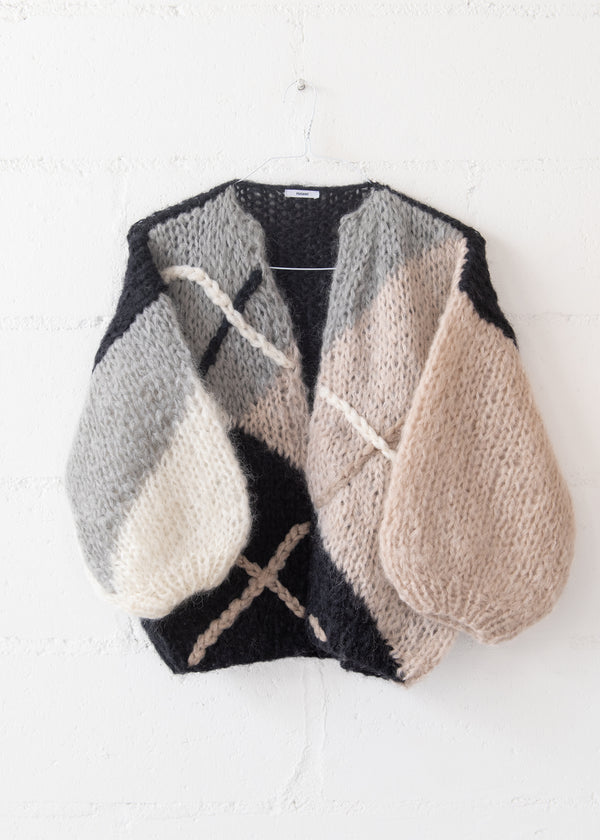 Mohair Argyle Cardigan in Creme & Beige, from Maiami