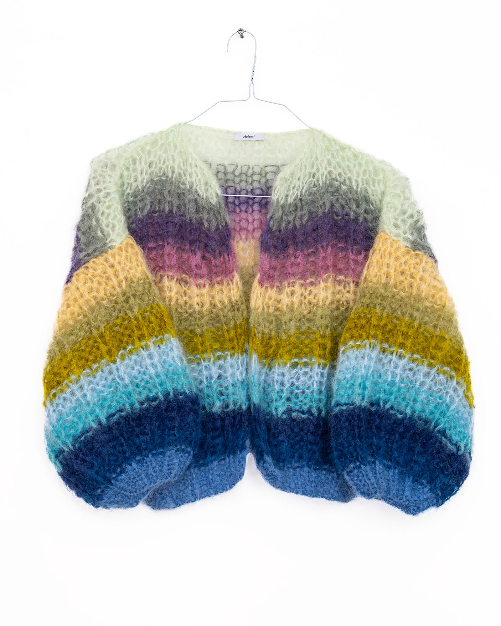 Mohair Ribbed Bomber Cardigan in Multicolor Stripes, from Maiami
